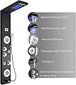 ELLO&ALLO Stainless Steel Shower Panel Tower System,LED Shower Head 6-Function Faucet Rain Massage System with Body Jets, Black