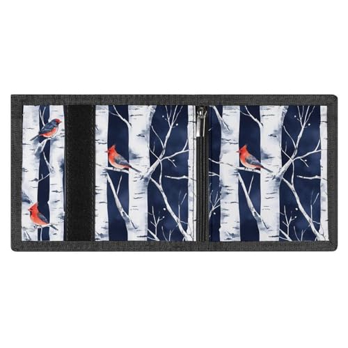 Birch Forests Cardinal Birds Trifold Wallet Slim Coin Purse Card Holder with Keychain for Men Women4