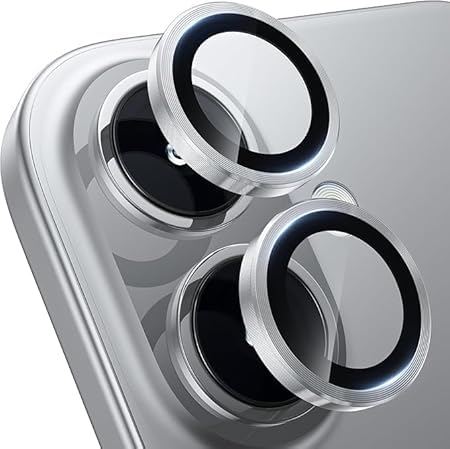 Image of for iphone 16 /16 Plus camera lens protector Tempered Glass Aluminum Alloy Ring with Camera Cover (Silver)