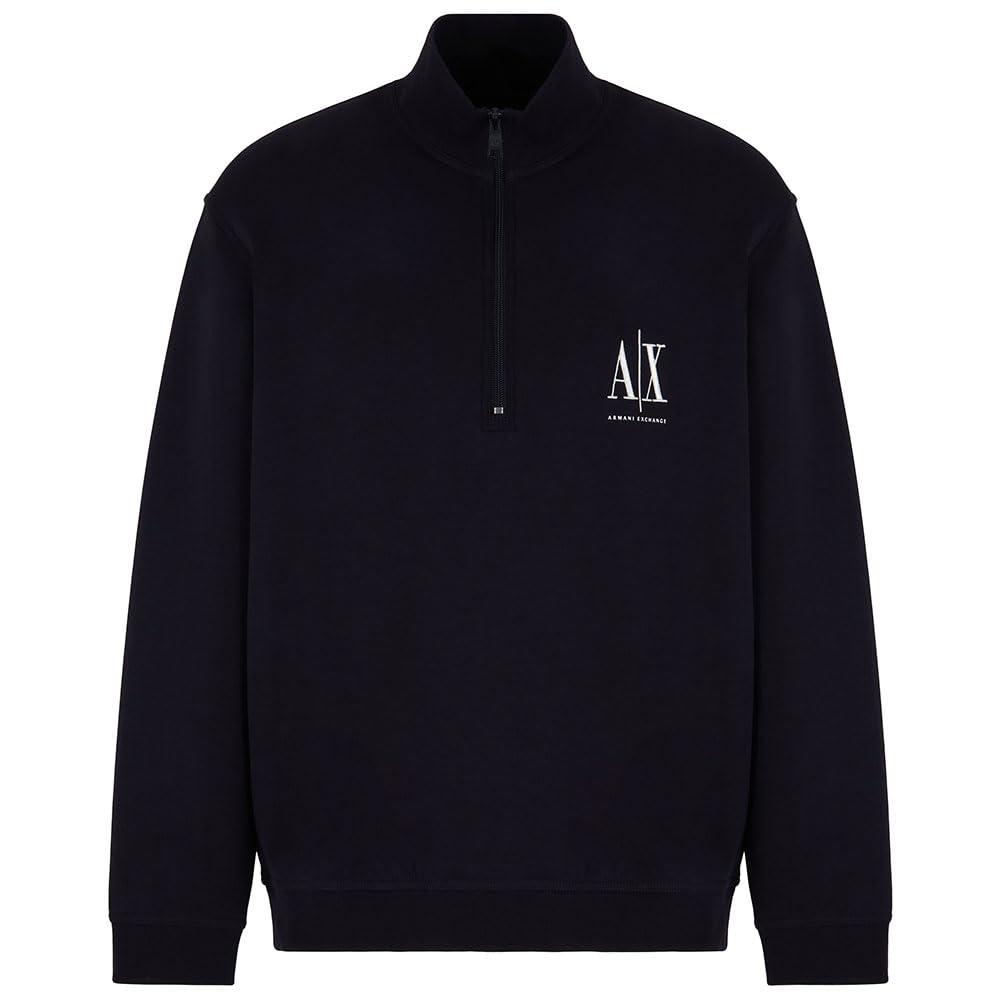 Armani Exchange Men's, Icon project, embroidered logo, front zip Sweatshirt, Deep navy, XS