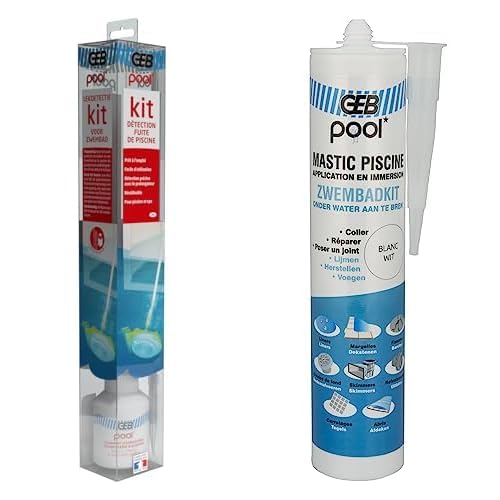 GEB Kit de détection de fuites pour Piscine et Spa et Mastic étanche spécial Piscine Blanc 290 ML pour jointoyer et réparer même sous l'eau.
