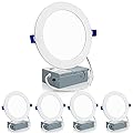 Meconard 4 Pack 6 Inch Ultra-Thin LED Recessed Ceiling Light, 3000K/4000K/5000K Selectable, Dimmable 12W=110W, 1050LM, IC Rated Can-Killer Downlights with Junction Box, ETL and Energy Star Listed