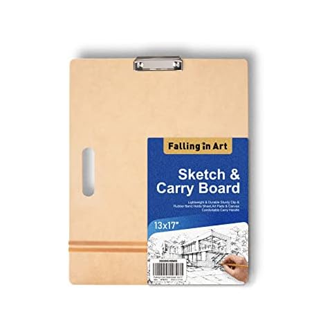 Falling in Art 13x17 Sketch Board, Drawing Tote Board for Artists with Sturdy Clip and Rubber Bands, Portable Art Clipboard for Classroom and Studio Drawing Cover