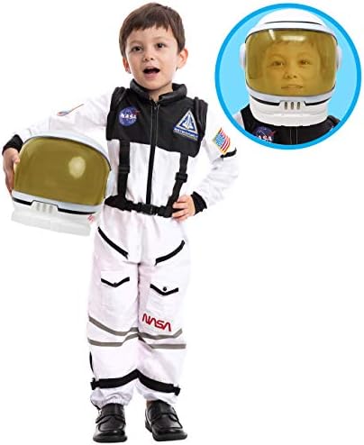 Spooktacular Creations Astronaut Costume with Helmet for Kids, Space Suit, Space Jumpsuit for Halloween Boys Girls Pretend Role Play Dress Up (White)-M