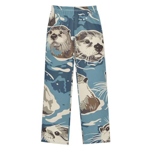ZZXXB Cartoon Otters Boys Long Pants Soft Trousers Elastic Waist Kids Lounge Bottoms with Pockets S-XL