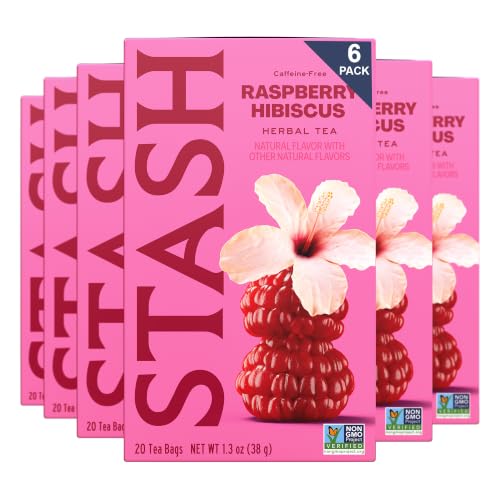 Stash Tea Wild Raspberry Hibiscus Herbal Tea - Naturally Caffeine Free, Non-GMO Project Verified Premium Tea with No Artificial Ingredients, 20 Count (Pack of 6) - 120 Bags Total