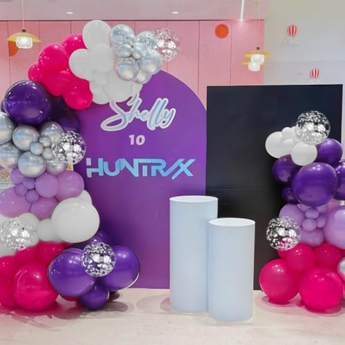 Image of MEBAY Hot Pink Purple Silver Baloon Garland Arch Kit, 146Pcs Latex Balloons Different Sizes 18 12 10 5 inch for Women Girls Birthday Baby Shower Wedding Party Decorations