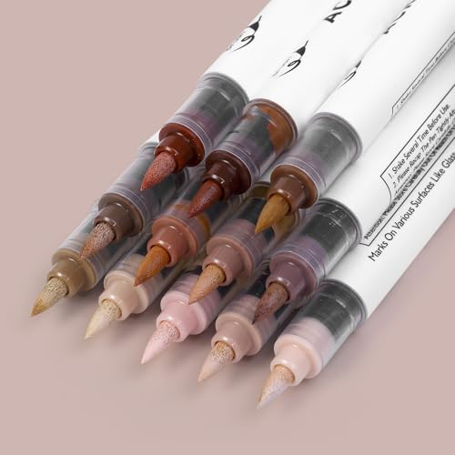 Image of Brown Tones Acrylic Paint Pens, 12 Colors Markers Set with Soft Brush & Bullet Tip, for Rock, Painting, Wood, Glass, Ceramic, Canvas, Stone, DIY Crafts, Making Art Supplies, Fabric Paint