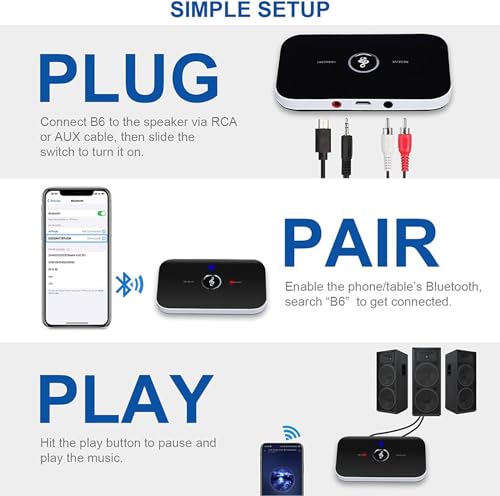 Image of MICROWARE Bluetooth 5.0 Transmitter and Receiver, 2-in-1 Aux Wireless 3.5mm Adapter Wireless Audio Adapter for TV Audio Portable Wireless Receiver for Car /Home Stereo System