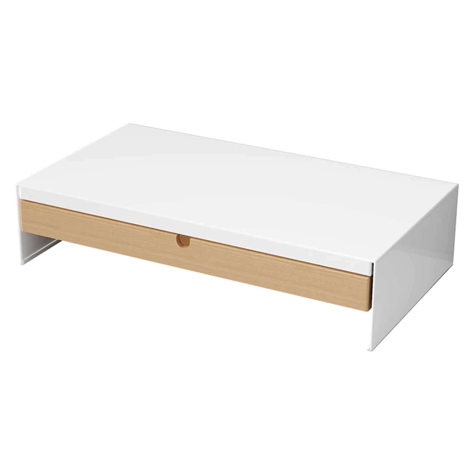 Supporto For Monitor Con Cassetto In Bambù Bianco - Organizzatore Ergonomico For Scrivania Con Spazio Di Archiviazione E Gestione Dei Cavi(A9)