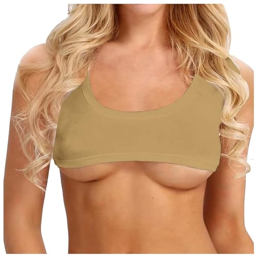 2025 Sexy Top corto de manga corta para mujer, minicamiseta sólida con cuello en U, camiseta sin mangas, sin vientre, sexy, caqui, XL