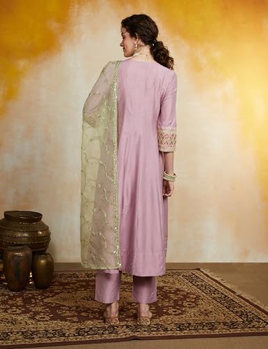 Image of Amazon Brand - Myx Women's Embroidered Anarkali Kurta Set with Organza Dupatta (Available in Plus Sizes)