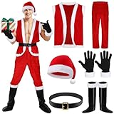 Liitrsh 6 Pcs Santa Claus Costume for Men Christmas Santa Outfit Vest Tops Santa Hat Pant Gloves Belt Shoe Covers for Cosplay (Large)