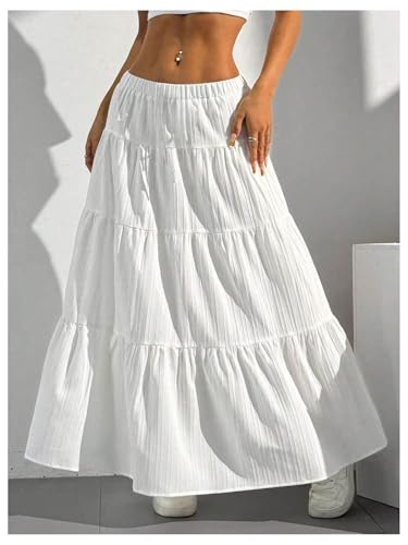 GORGLITTER Women's Boho Flowy Long Skirts Ruffle Hem A Line High Waisted Casual Tiered Layer Maxi Skirts3