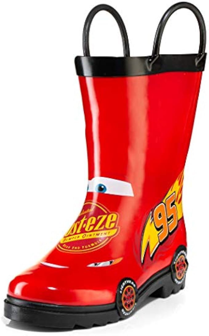 Disney Cars Kids Boys Lightening McQueen Character Printed Waterproof Easy-On Rubber Rain Boots (Toddler/Little Kids)