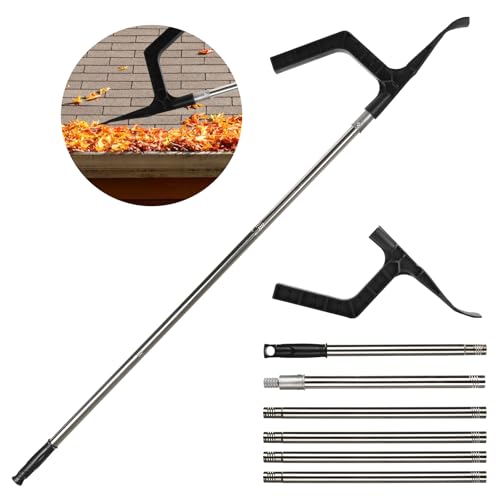 IHKFILAN Gutter Cleaning Tools Telescopic Gutter Cleaner 94.49 in Lengthen Gutter Cleaning Pole Portable Roof Cleaning Scraper Tool for Cleaning Leaves and Debris