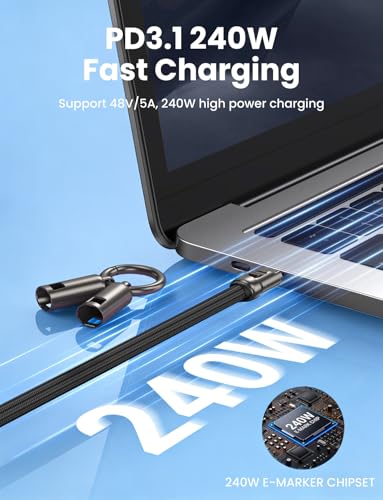 Image of Verilux PD 240W Type C Cable Fast Charging with Lanyard, 3.9Ft /1.2M C Type Charger Cable with 480Mbps Data transfer, Nylon Braided for iPhone 17 /17 Pro /17 Pro Max /16 /15 Series, Galaxy S26 /S25 /S24 /S23