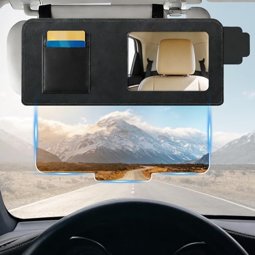 Sun Visor Extender for Car with Mirror & Card Slot Universal Anti-Glare Visor Extender Attachment for Car Visor UV400 PC Lens Polarized Safe Driving Sun Visor Extension for Car SUV (Black)