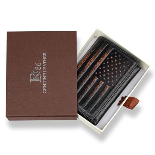 DK86 USA Flag Trifold Wallets for Men American Flag Wallet Full Grain Leather with Hand Burnished Tri-Fold Wallet RFID Blocking - Image 6