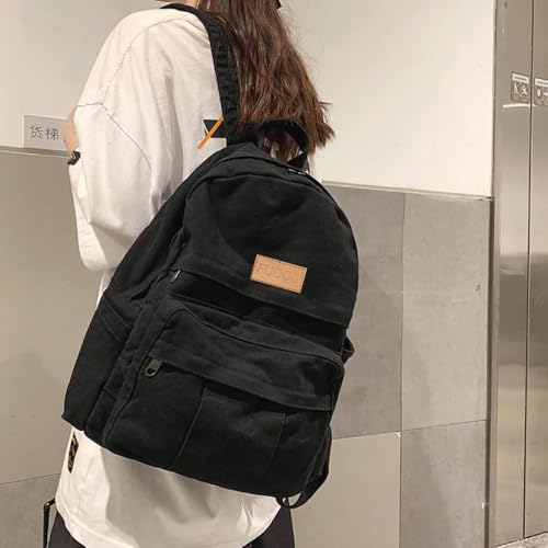 Image of FUOCO Laptop Backpack for Women Men - College School Bag with Bottle Holder for Boys Girls- Stylish Canvas Travel Backpacker for Students Office Casual Use