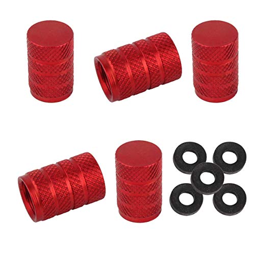 Image of Winka Round Tire Stem Valve Caps Aluminium Car Dustproof Caps Tire Wheel Stem Air Valve Caps, 5 Pieces Red