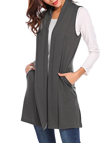 Beyove Women's Lightweight Sleeveless Open Front Casual Cardigan Grey XL
