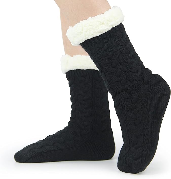 Image of BenSorts Women Winter Thick Slipper Socks with Grippers Non Slip Warm Fuzzy Socks Christmas Gifts