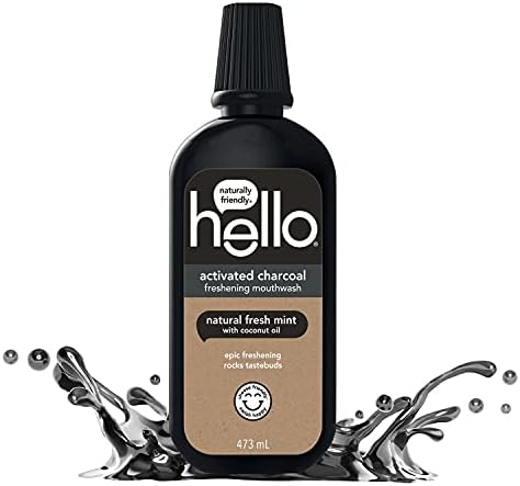Hello Activated Charcoal Epic Freshening Mouthwash, Fluoride-Free Mouthwash with Natural Fresh Mint and Coconut Oil, Vegan, 443 ml
