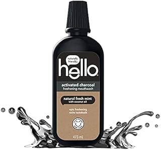 Hello Activated Charcoal Epic Freshening Mouthwash, Fluoride-Free Mouthwash with Natural Fresh Mint and Coconut Oil, Vegan, 443 ml