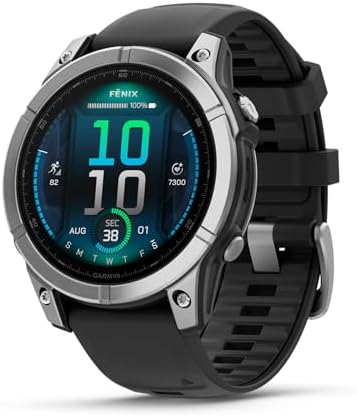 Garmin Fenix E, 47 mm, GPS-Multisport-Smartwatch, Schwarz/Silber | AMOLED Display, bis zu 16 Tage Akkulaufzeit, 80+ Sport-Apps, internationale Topokarten, Trainingspläne, Silikonar