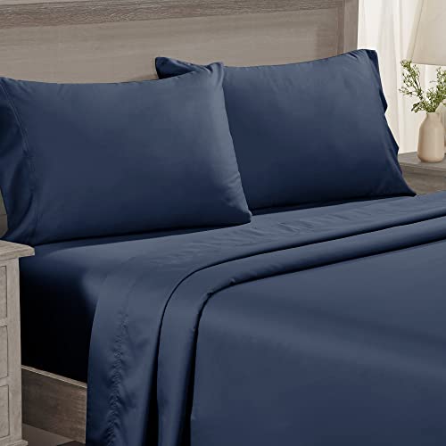 California Design Den - Luxury Full Size Sheets For Bed 100% Cotton, 600 Thread Count, Deep Pocket, Snug Fit, Soft Crisp Cooling Hotel-Quality Bedsheets, 4 Pc Sateen Weave Set (Full, Royal Navy Blue) #TOP5