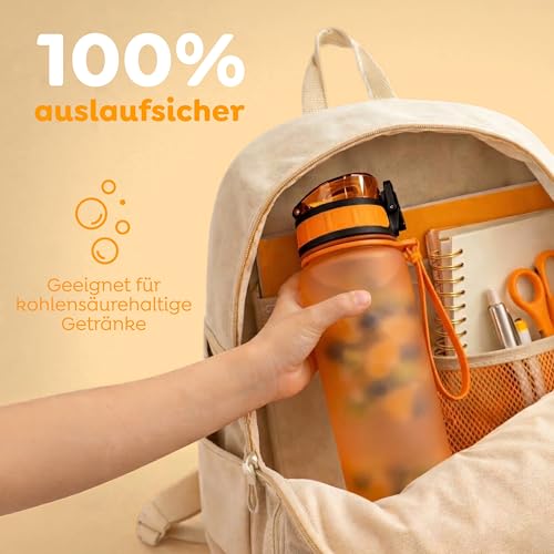 Sweety Fox Trinkflasche Kinder Kohlensäure Geeignet 500ml, Orange - Trinkflasche Sport 100% Auslaufsicher & Wasserflasche Spülmaschinenfest 6