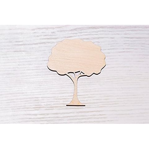 Set of 10 Wooden tree Laser Cut, wood cutout, plywood figure, shape wood Ornaments Craft Decoration Decoupage Unpainted (EW0063) (15cm) Cover