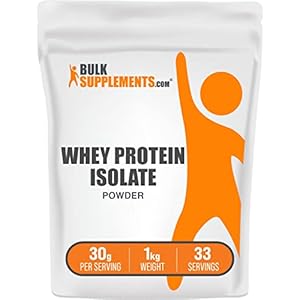 BulkSupplements.com Whey Protein Isolate Powder – Unflavored Protein Powder, Whey Isolate Protein Powder – Whey Protein Powder, Gluten Free, 30g per Serving, 1kg (2.2 lbs) (Pack of 1)