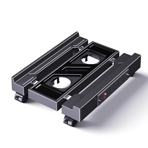 Adjustable Computer Tower Stand with Charging Station, Ventilated PC Stand for Floor, Mobile CPU Holder with 4 Caster Wheels Fits Most PC Tower, Under Desk CPU Holder for Office,Gamers and Students
