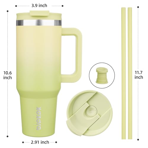 Image of BJPKPK Tumbler With Handle And Straw 40oz Insulated Tumbler Cups With Lid Stainless Steel Travel Coffee Mug,Lime