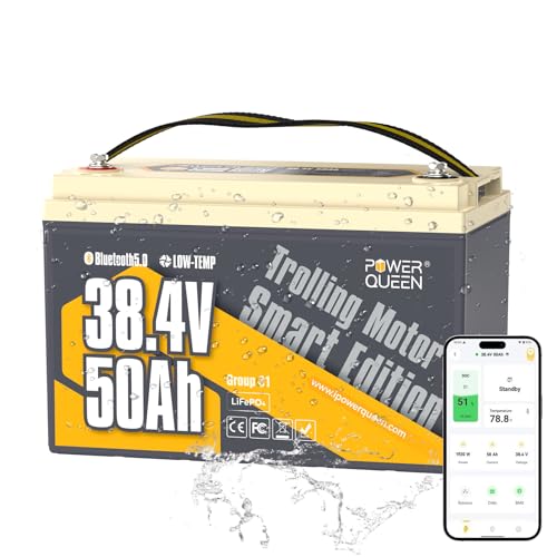 Power Queen 36V50Ah LiFePO4 Battery with Bluetooth 5.0 Remote Control, Low-temperature Protection,...