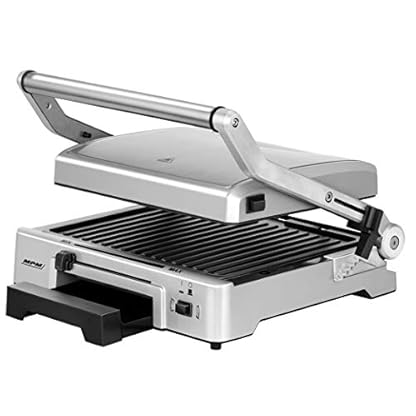 MPM MGR-10M Elektro, Kontaktgrill, Höhenverstellbar, 180° Öffnung, Abnehmbare Antihaft-Grillplatten, Temperaturregler…