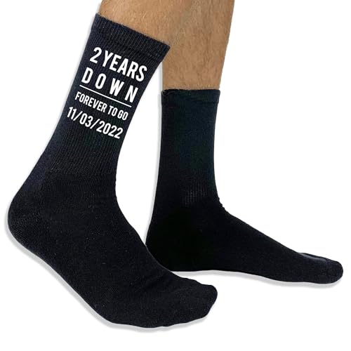 sockprints Personalized Gifts for 2 Year Anniversary Husband - Happy 2nd Anniversary Cotton Gifts - Two Years Down and Forever to Go