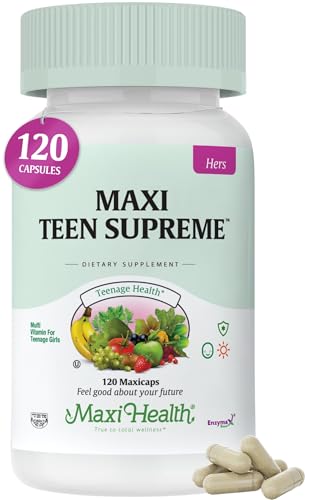 Teen Vitamins for Girls 12-17 - Teen Multivitamin D3, Iron, Calcium, Biotin, Zinc, Digestive Enzymes – Teenager Girl Multi Vitamins for Healthy Skin, Immune & Mood Support – 120 Count