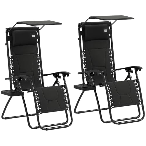 Image of Outsunny Zero Gravity Lounger Chair Set of 2 with Padded Seat Black
