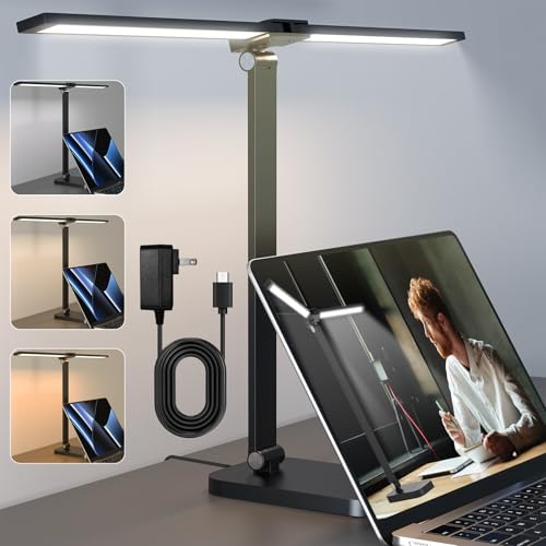 Adjustable LED Desk Lamp with Swing Arms for Home Office - 5 Dimmable Lighting Modes