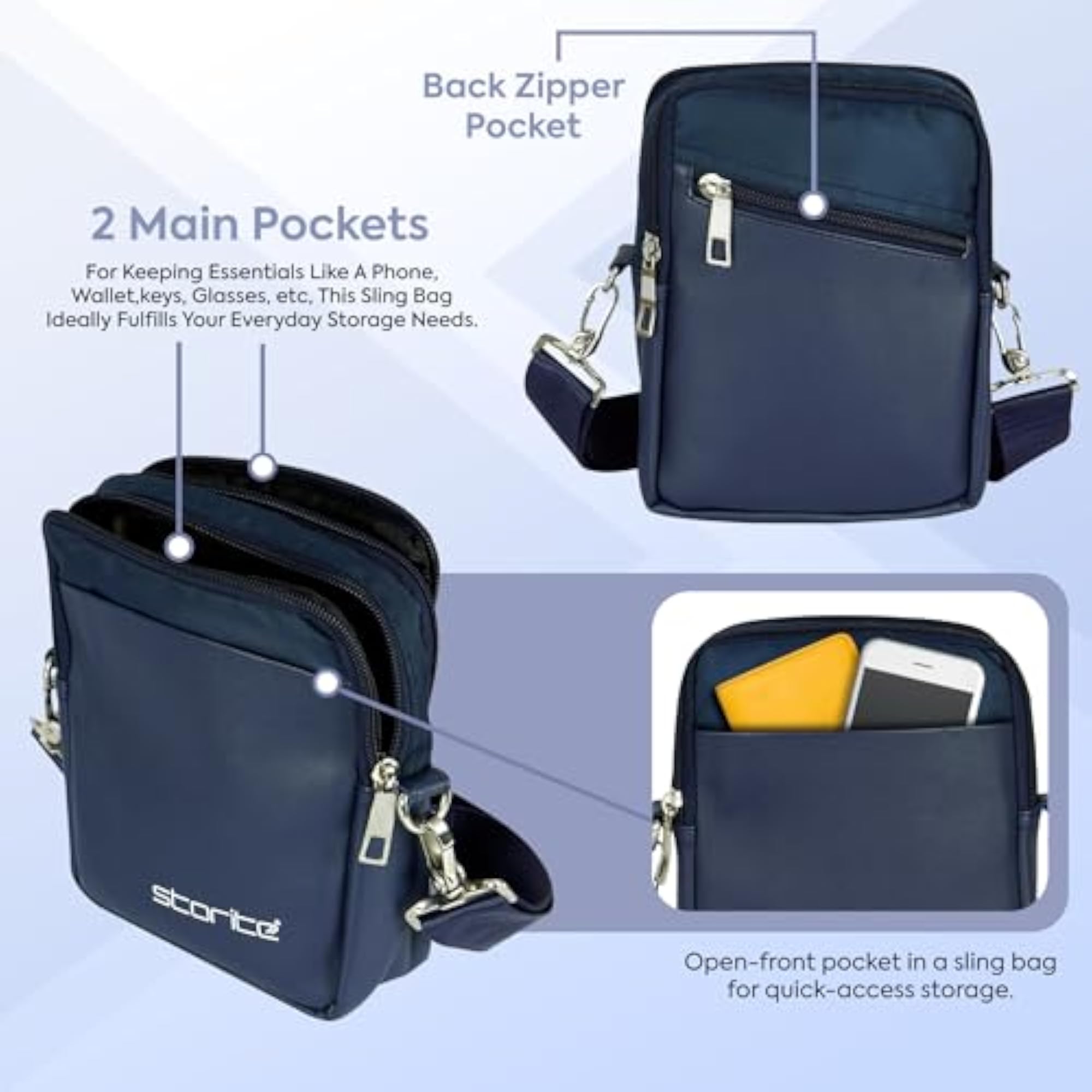 Shiny Blue Crossbody Messenger Bag, Compact Design