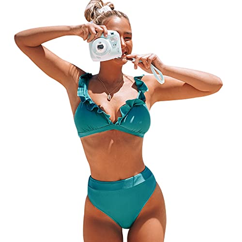 Bikini deux pièces vert à volants offrant un excellent maintien gainant
