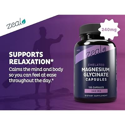 Zeal Chelated Magnesium Glycinate 240mg Capsules with NU-MAG Supports Sleep, Relaxation & Muscle Cramps | Non-GMO, Third Party Tested | 135 Capsules