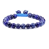 Dyed Blue Sea Sediment Jasper Gemstone 8mm Round Beads Adjustable Braided Macrame Tassels Chakra...