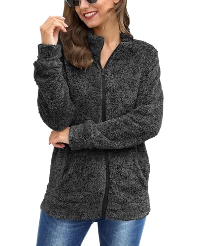 El Mejor Listado de Chaquetas deportivas favoritos de las personas. 48 VIOPY Chaqueta De Forro Polar Suave Con Cremallera Completa Para Mujer Negro XL