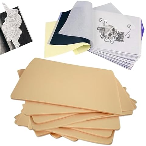 Emalla 3mm Tattoo Skin with Transfer Paper - 33Pcs Tattoo Stencil Paper and Skin Practice Kit Including 13Pcs Soft Tattoo Fake Skin and 20Pcs Tattoo Transfer Paper for Beginners or Artists Tattoo Kit Cover