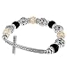 Sideways Curved Cross Stretch Bracelet. (Onyx/White Howlite)