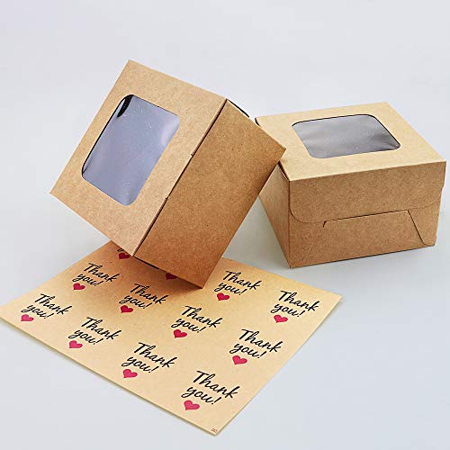 Wykoo 50 Pack 4 X 4 X 2.5 Inches Small Cookie Boxes With Window Brown Bakery Boxes Cake Boxes Kraft Pastry Boxes For Mini Cookies, Cupcakes, Dessert, Single Donut, Stickers Included #TOP3